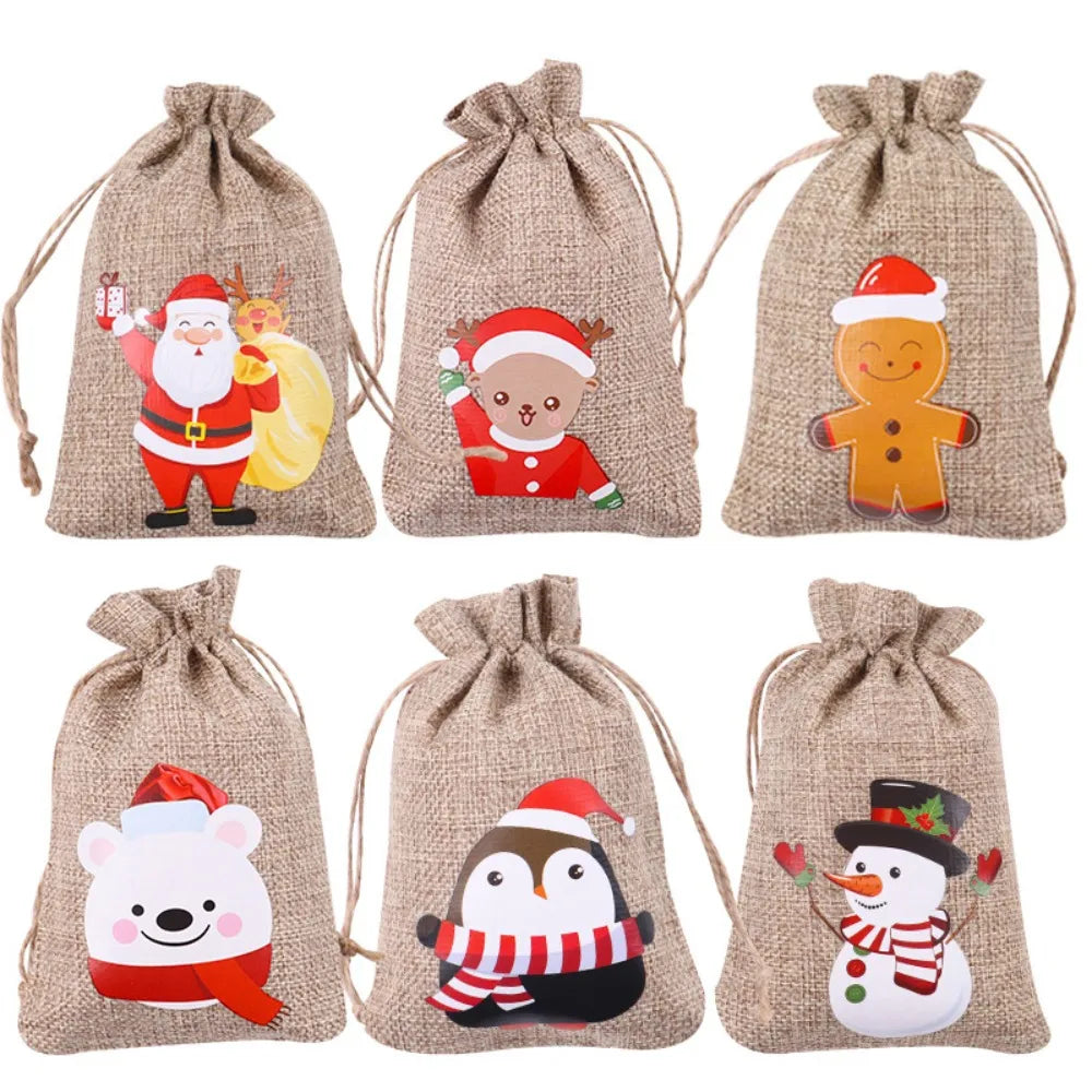 Christmas Gift Bag Drawstring Pocket Linen Hot Stamping Candy Bag Party Holiday Suit Small Cloth Bag