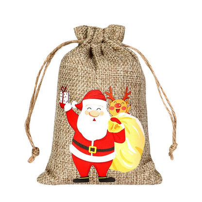 Christmas Gift Bag Drawstring Pocket Linen Hot Stamping Candy Bag Party Holiday Suit Small Cloth Bag