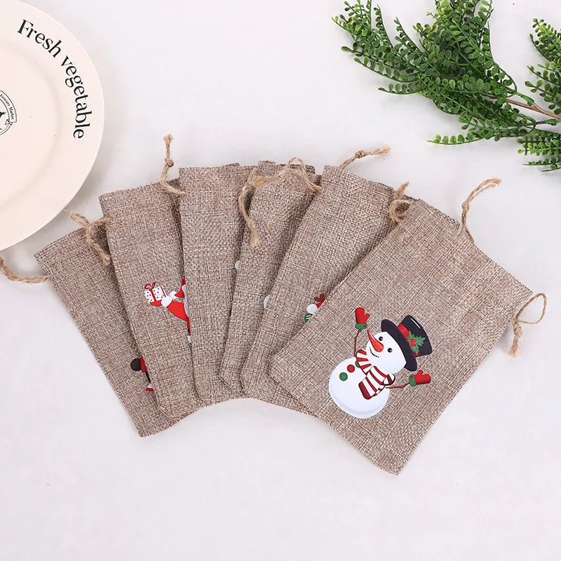 Christmas Gift Bag Drawstring Pocket Linen Hot Stamping Candy Bag Party Holiday Suit Small Cloth Bag