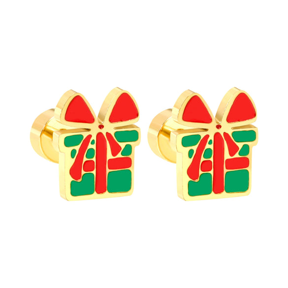 Christmas Gift Box Stainless Steel Earrings For Women Fashionable Festive Electroplated Metal Jewelry