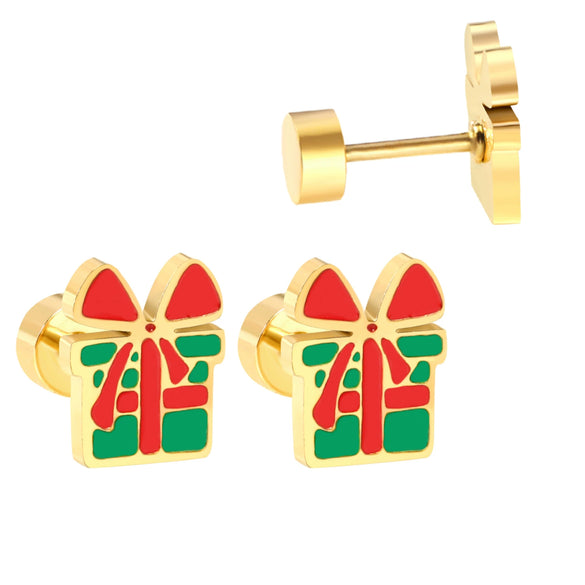 Christmas Gift Box Stainless Steel Earrings For Women Fashionable Festive Electroplated Metal Jewelry