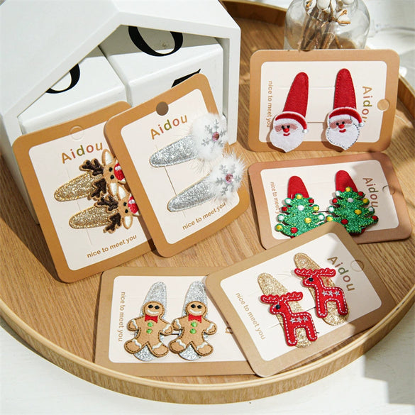 Christmas Hairpin Sweet Festival Style Mixed Material Elk Snowflake Bb Clip For Women