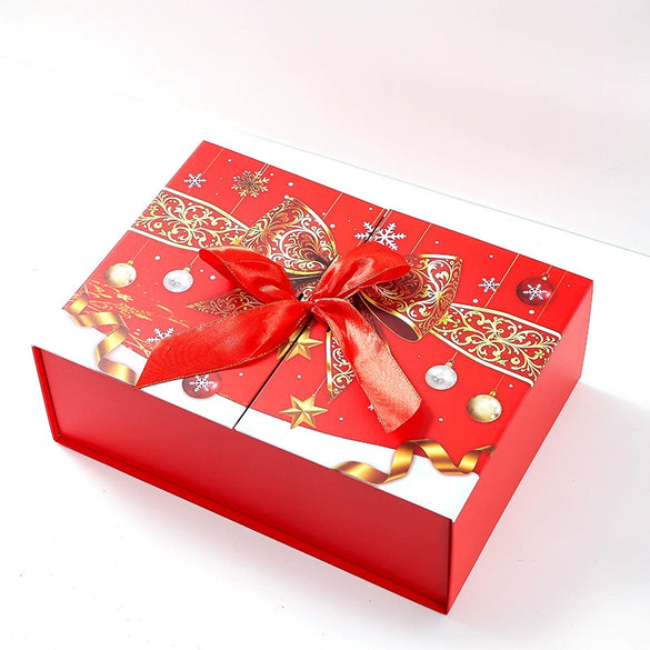 Christmas Holiday Doubleopening Folding Gift Box White Cardboard Uv Printed Empty Gift Packaging For Wholesale