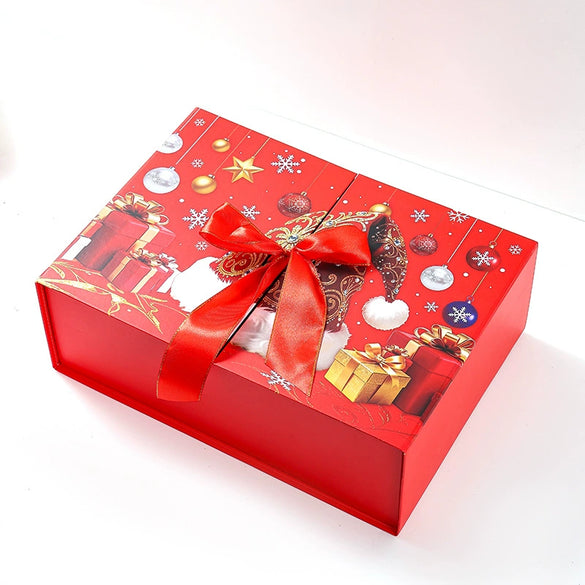 Christmas Holiday Doubleopening Folding Gift Box White Cardboard Uv Printed Empty Gift Packaging For Wholesale