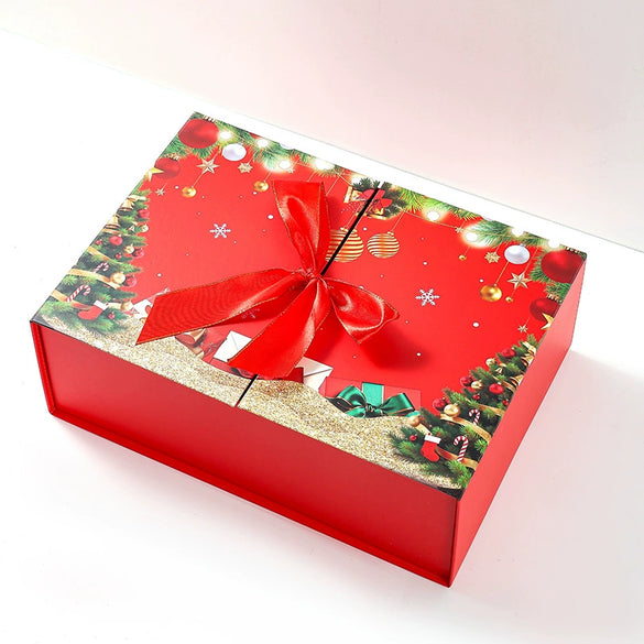 Christmas Holiday Doubleopening Folding Gift Box White Cardboard Uv Printed Empty Gift Packaging For Wholesale