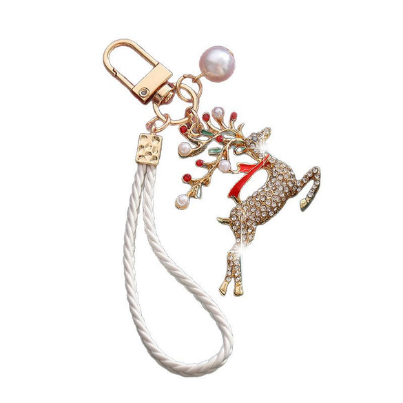 Christmas Keychain Pendant Creative Zinc Alloy Bag Charm With Diamond Accents And Enamel Detailing