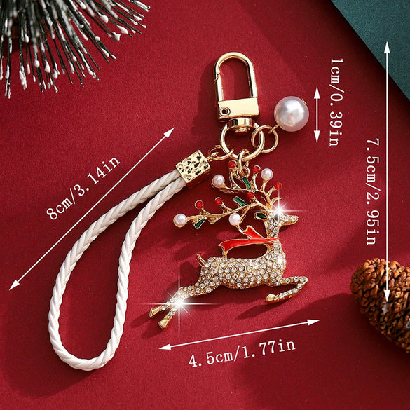 Christmas Keychain Pendant Creative Zinc Alloy Bag Charm With Diamond Accents And Enamel Detailing