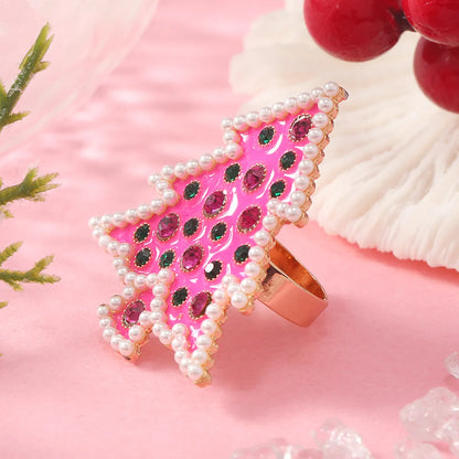 Christmas Modern Style Streetwear Christmas Tree Gold Plated Rhinestones Alloy Wholesale Rings