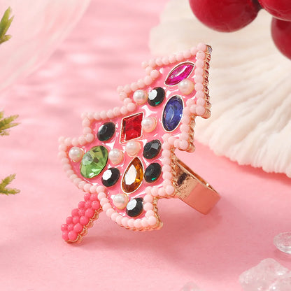 Christmas Modern Style Streetwear Christmas Tree Gold Plated Rhinestones Alloy Wholesale Rings