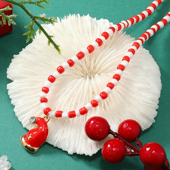 Christmas Necklace Alloy Soft Pottery Rice Beads Geometric Pendant For Women