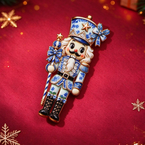 Christmas Nutcracker Soldier Brooch For Women Electroplated Alloy Enamel Cartoon Character Pin With Glaze Drip Finish