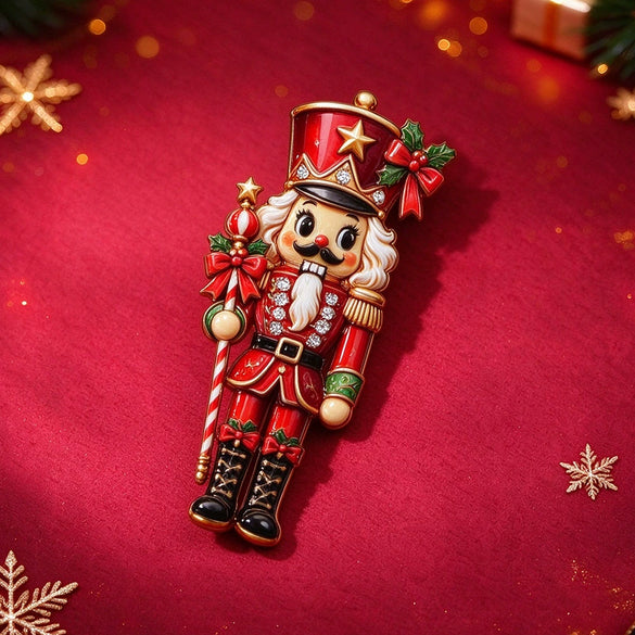 Christmas Nutcracker Soldier Brooch For Women Electroplated Alloy Enamel Cartoon Character Pin With Glaze Drip Finish