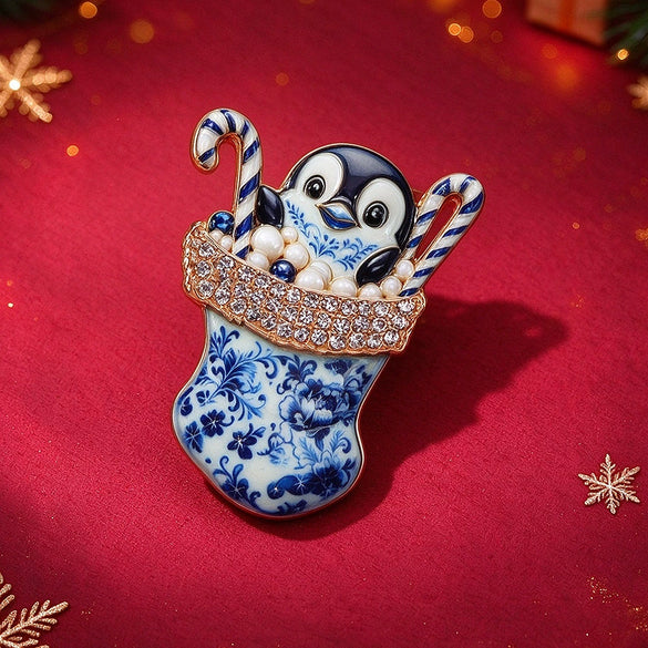Christmas Penguin In Boots Brooch Pin Printed Electroplated Alloy Festive Accessory For Women And Unisex Gift