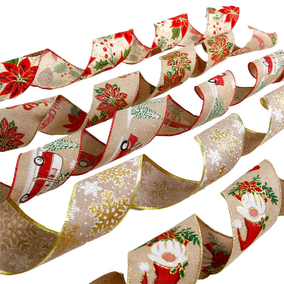 Christmas Ribbon Ornaments Cloth Material Pine Cone Snowflake Style