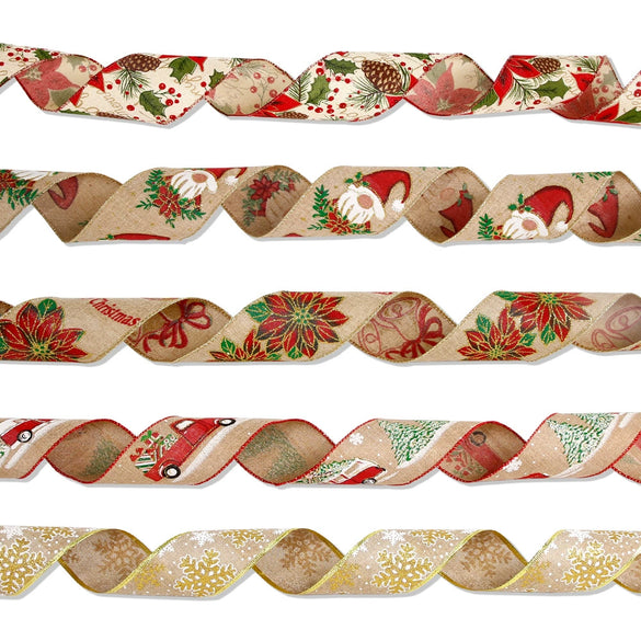 Christmas Ribbon Ornaments Cloth Material Pine Cone Snowflake Style