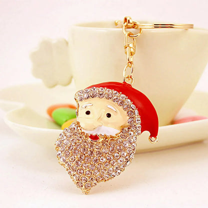 Christmas Santa Claus Alloy Plating Inlay Rhinestones Christmas Unisex Bag Pendant Keychain