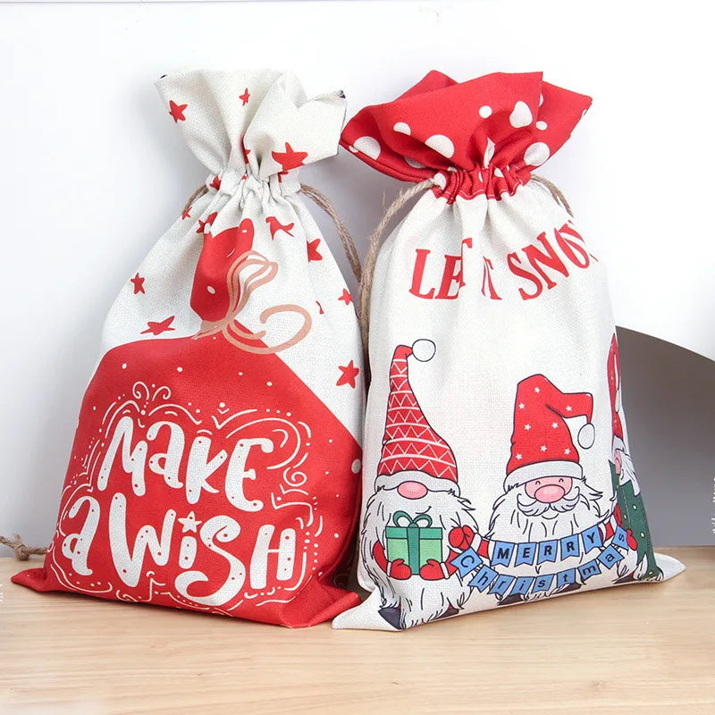 Christmas Santa Claus Letter Linen Party Gift Bags 1 Piece