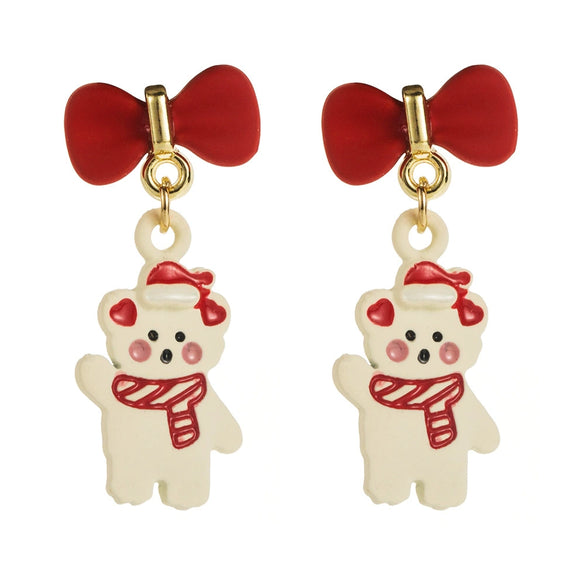 Christmas Series Alloy Earrings With Santa Claus Snowman Bow Dripping Oil Design For Women