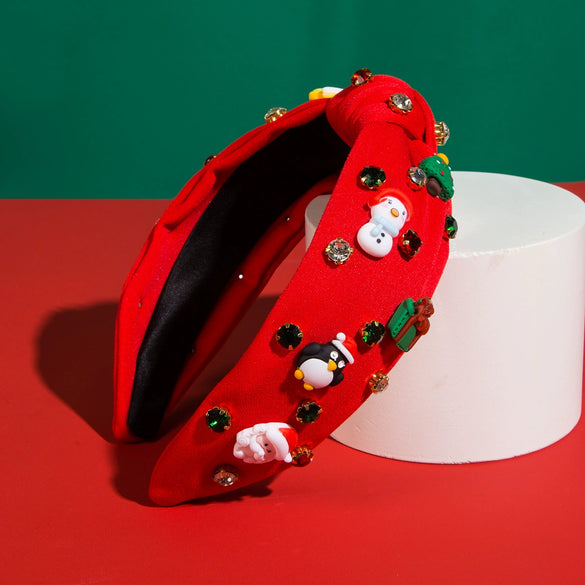 Christmas Series Cloth Hairband With Diamond Design And Festival Elements For Women