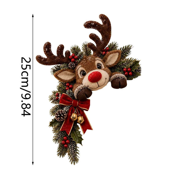 Christmas Snowman Door Frame Hanging Decoration Printed Boxwood Cartoon Ornament With Snowflakes And Pine Needle Details