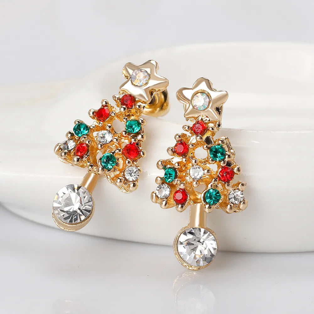 Christmas Tree Alloy Plating Rhinestones Women'S Drop Earrings 1 Pair