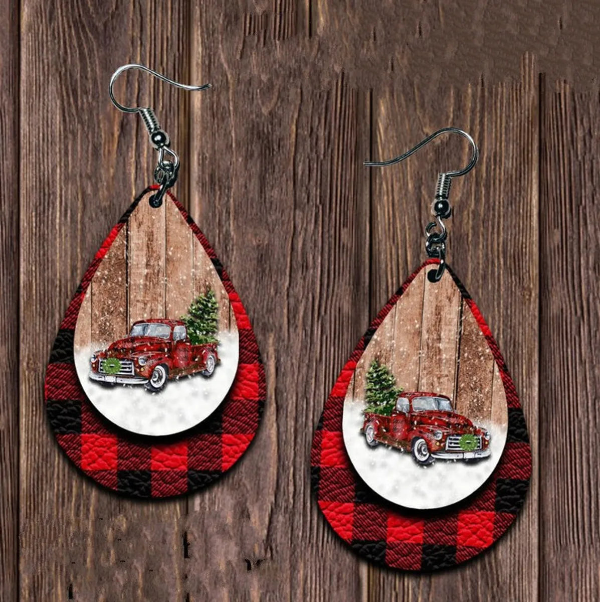 Christmas Tree Car Printing Leather Drop Earrings Wholesale Nihaojewelry