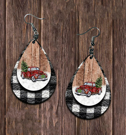 Christmas Tree Car Printing Leather Drop Earrings Wholesale Nihaojewelry