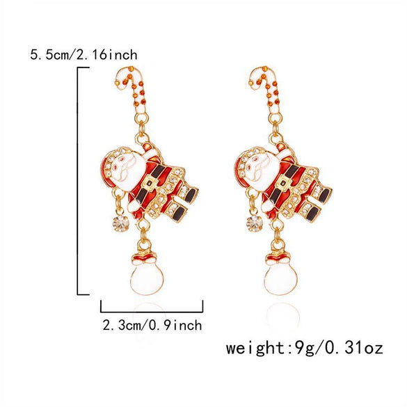 Christmasthemed Electroplated Alloy Drop Earrings With Rhinestone Snowman Reindeer And Gingerbread Motifs