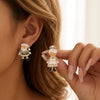 Christmasthemed Electroplated Alloy Drop Earrings With Rhinestone Snowman Reindeer And Gingerbread Motifs