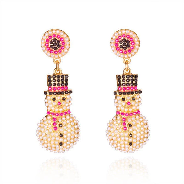 Christmasthemed Electroplated Alloy Drop Earrings With Rhinestone Snowman Reindeer And Gingerbread Motifs