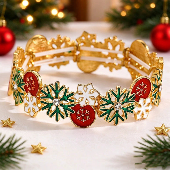 Christmasthemed Oil Drip Alloy Elastic Bracelet With Geometric Holiday Charms For Women And Men
