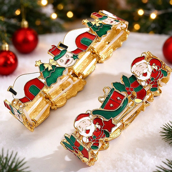 Christmasthemed Oil Drip Alloy Elastic Bracelet With Geometric Holiday Charms For Women And Men