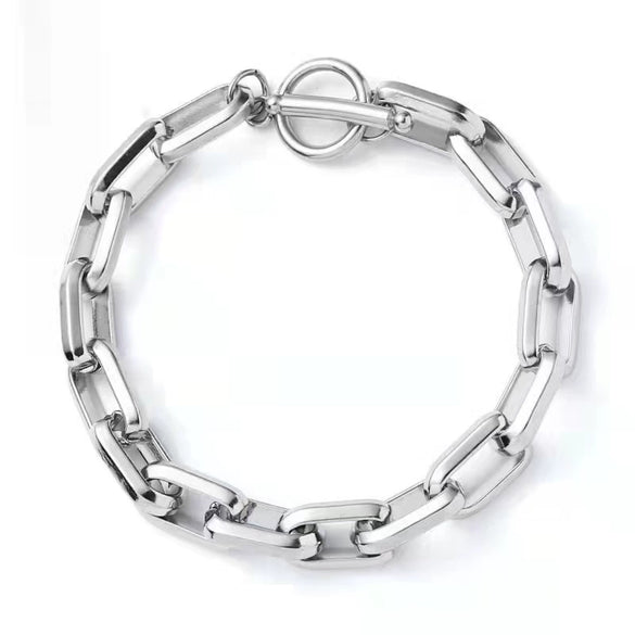 Chunky Cuban Link Bracelet In Titanium Steel With Geometric Square Buckle And Electroplated Hip Hop Street Style Design