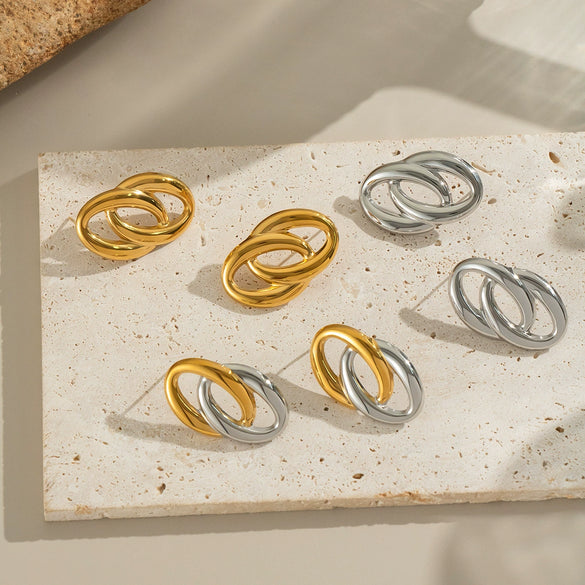 Circle Gold And Silver Color Matching Earrings Stainless Steel Geometric Electroplated High End Jewelry For Women