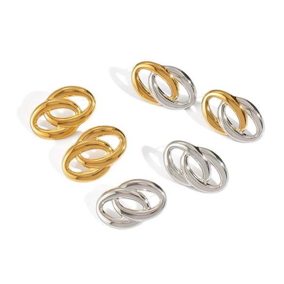 Circle Gold And Silver Color Matching Earrings Stainless Steel Geometric Electroplated High End Jewelry For Women