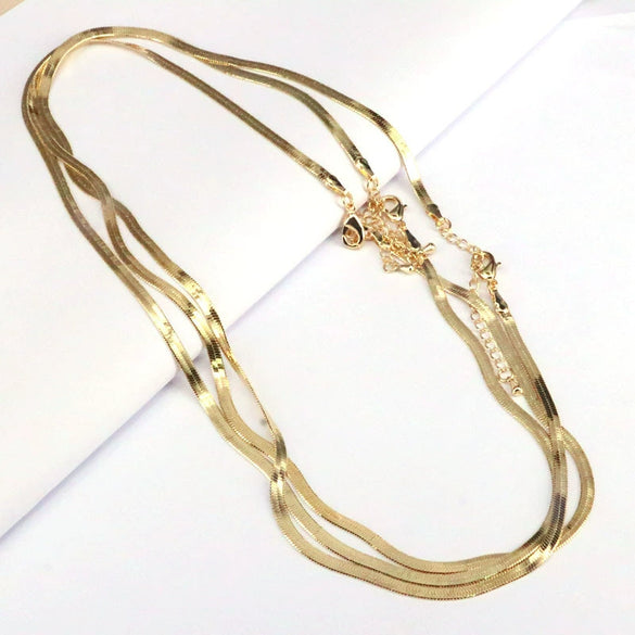 Classic Alloy Electroplated Gold Flat Snake Chain Necklace Geometric Fashion Jewelry Accessory Pendant Chain