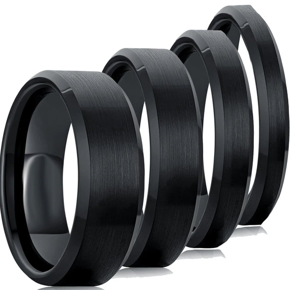 Classic Black Tungsten Steel Ring With Goldplated Geometric Design And Sand Chamfered Finish For Unisex Wear