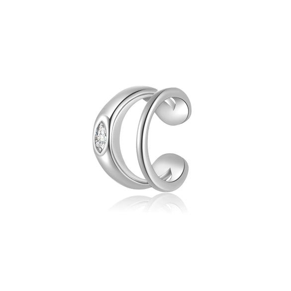 Classic C Type Luxury Full Diamond All Match Geometric Ear Clip Earrings For Women In Silver With Electroplating