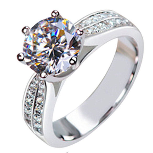 Classic Copper Six Claw Geometric Double Row Diamond Ring Luxury Natural Style Women's Jewelry Ring