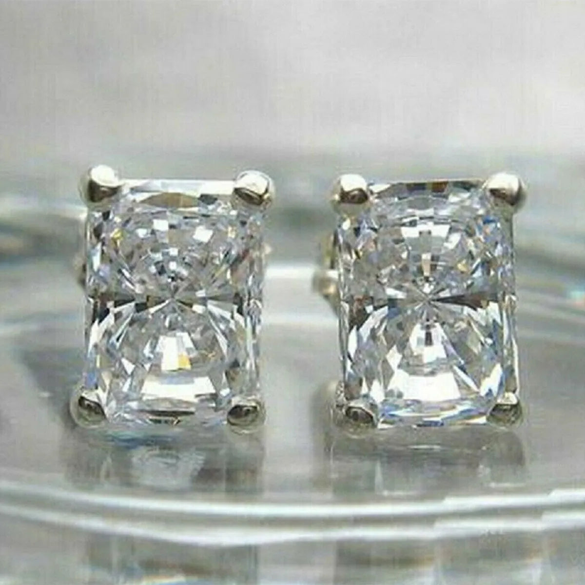 Classic Four-claw Square Zircon Copper White Gold Simple Earrings