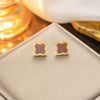 Classic Fourleaf Clover Titanium Steel Stud Earrings For Women With Electroplating And Flower Pattern