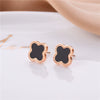 Classic Fourleaf Clover Titanium Steel Stud Earrings For Women With Electroplating And Flower Pattern