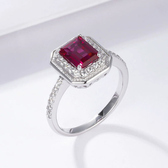 Classic Geometric Cultivated Emerald Women's Vintage Ring 925 Silver