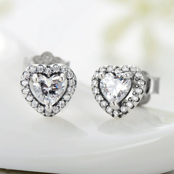 Classic Heartshaped Microinlaid 925 Sterling Silver Earrings For Women
