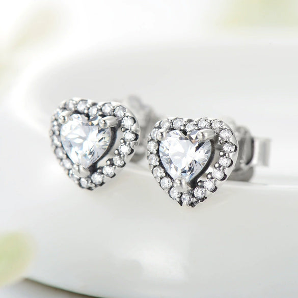 Classic Heartshaped Microinlaid 925 Sterling Silver Earrings For Women