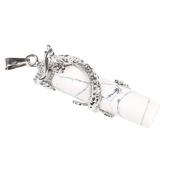 Classic Natural Stone Crystal Column Pendant Necklace Copper Electroplated Minimalist Totem Dragon Design Jewelry For Men And Women
