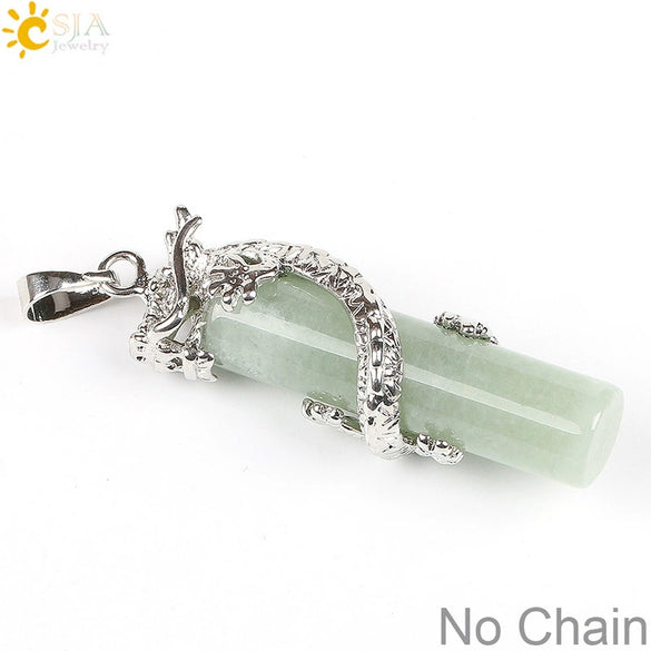 Classic Natural Stone Crystal Column Pendant Necklace Copper Electroplated Minimalist Totem Dragon Design Jewelry For Men And Women