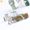 Classic Natural Stone Crystal Column Pendant Necklace Copper Electroplated Minimalist Totem Dragon Design Jewelry For Men And Women