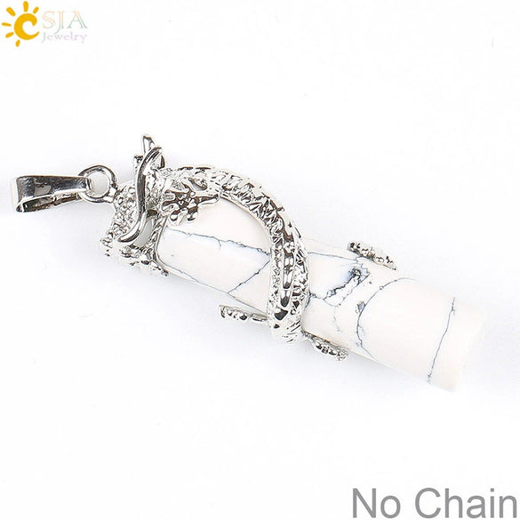 Classic Natural Stone Crystal Column Pendant Necklace Copper Electroplated Minimalist Totem Dragon Design Jewelry For Men And Women