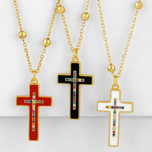 Classic Retro Cross Necklace Dripping Diamond Cross Pendant